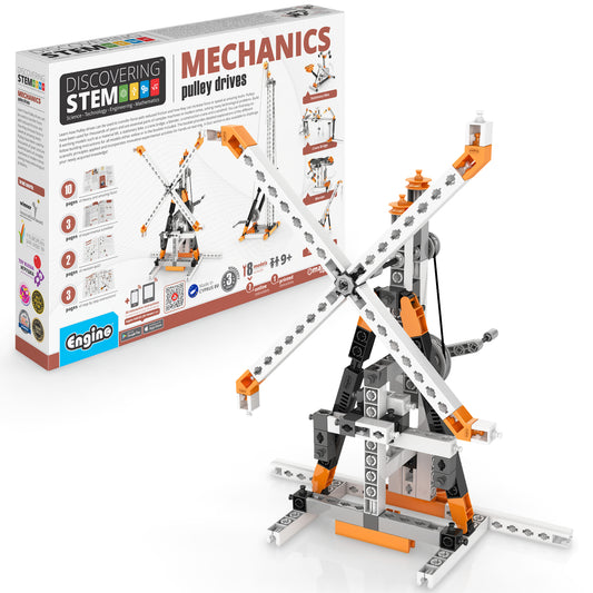 Engino Discovering STEM Mechanics Pulley Drives building set with orange and gray construction pieces