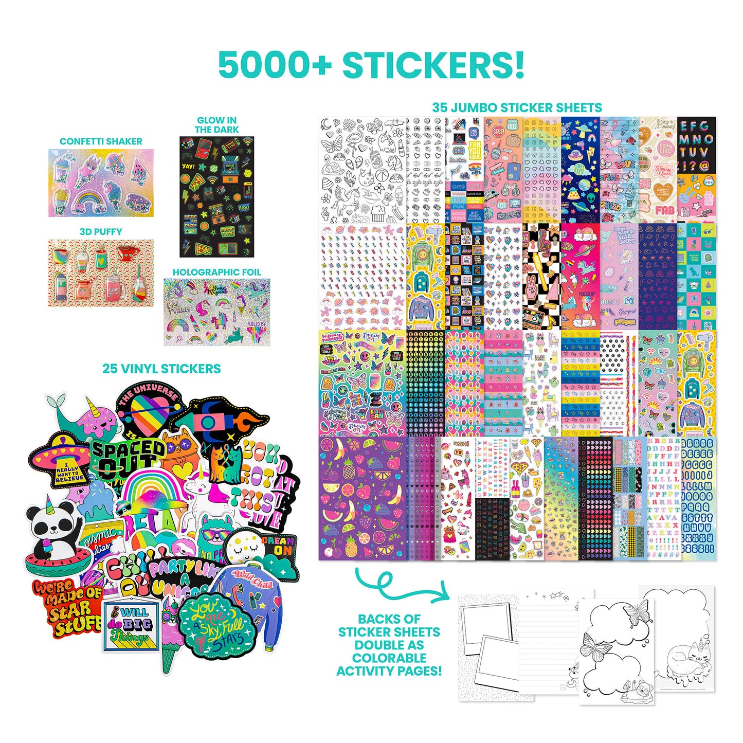 Mega Sticker Collection 5000+ Spectacular Variety Pack with 3D, Glow & Holographic Designs