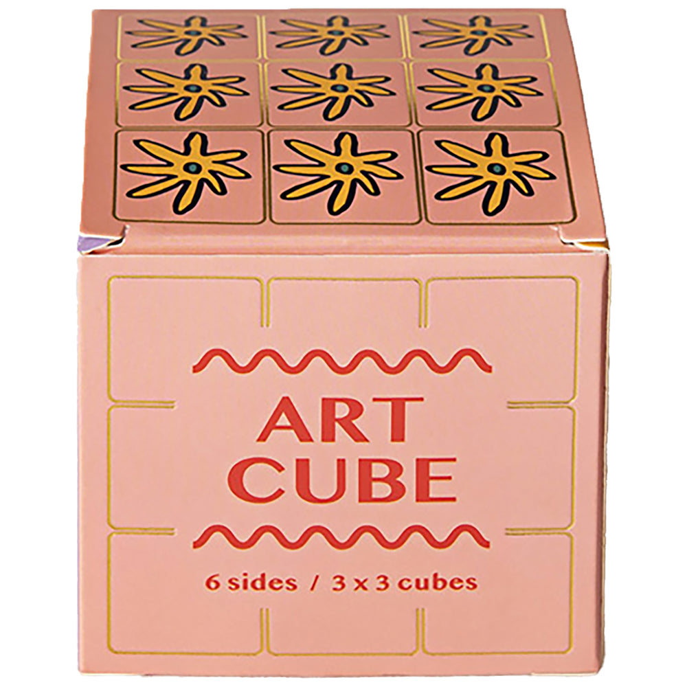 JOS Art Cube Flower Pop - 3x3 pink cube puzzle toy with yellow flower designs