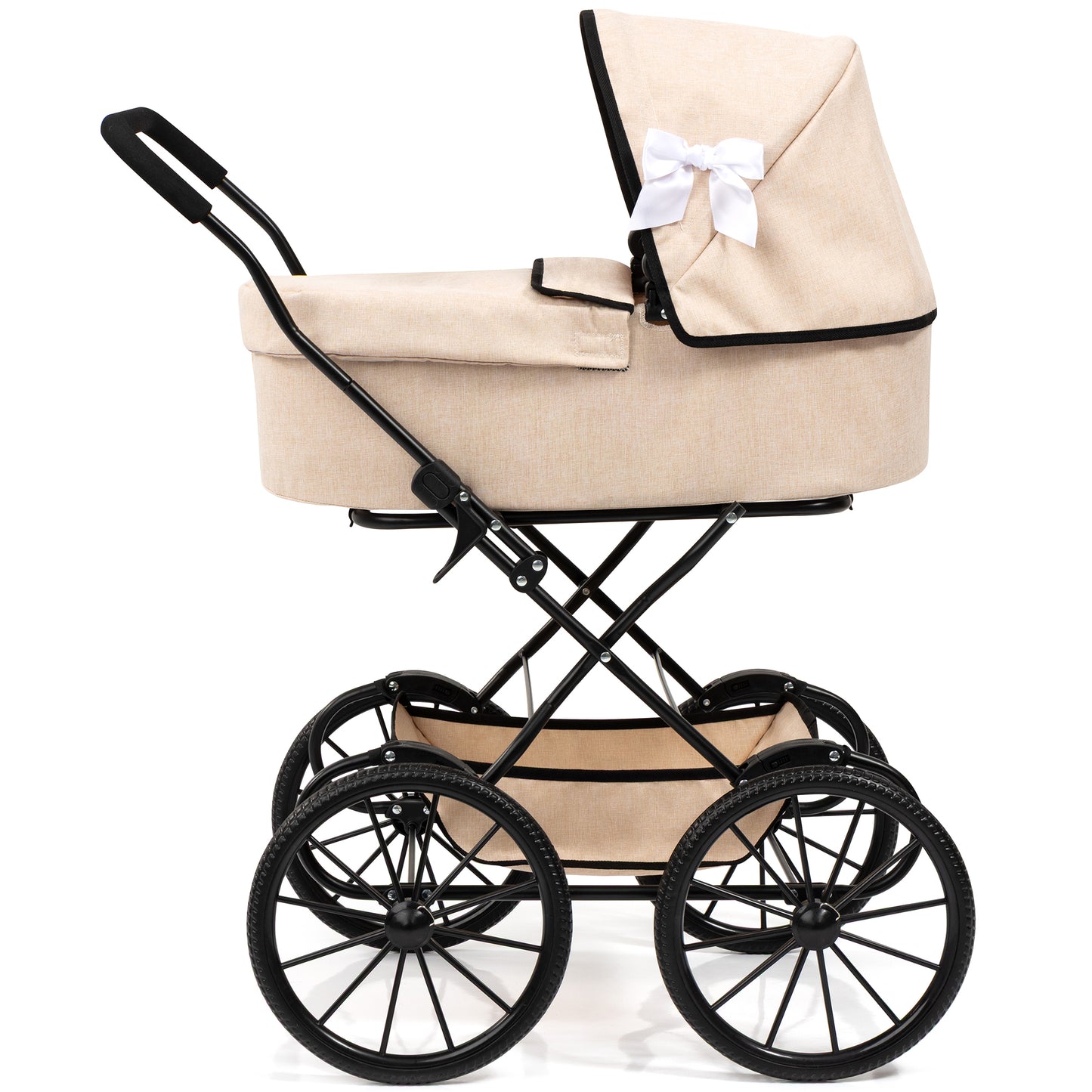 Bayer Design Classic Beige Doll Pram with Black Frame and Wheels