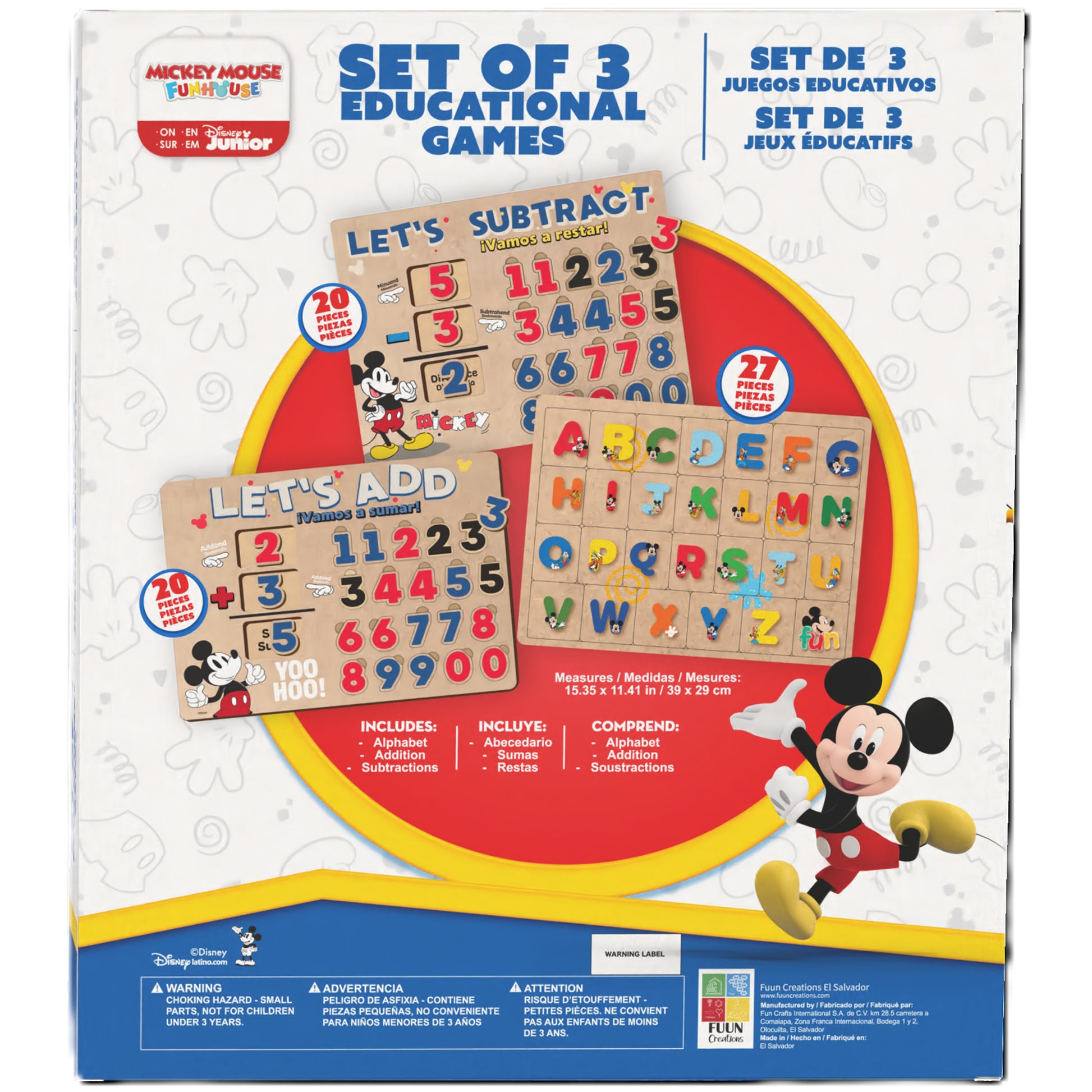 Disney Mickey Mouse Funhouse Set of 3 Educational Games with alphabet, addition and subtraction