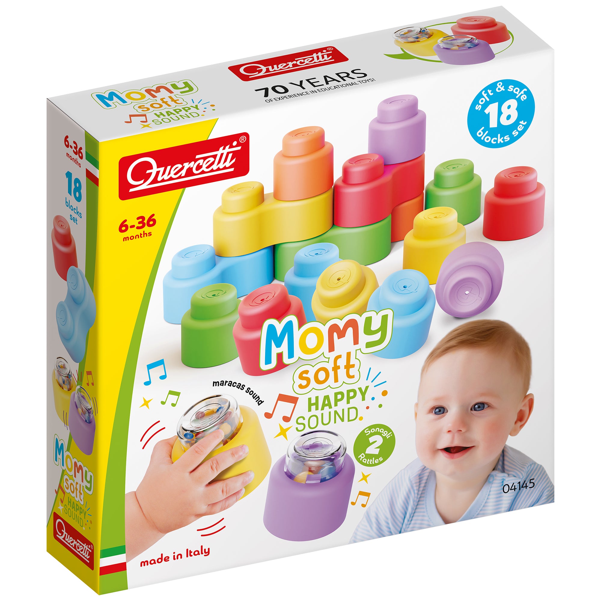 Toyrus Rattle Quercetti Momy Soft Happy Sound - 18pc Rattle and Stacking Block Set ...