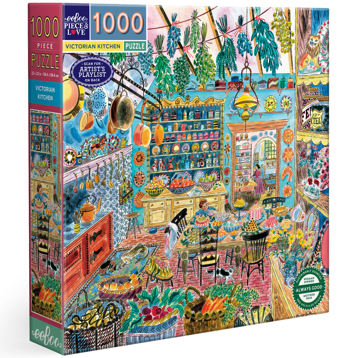 eeBoo Victorian Kitchen 1000 Piece Jigsaw Puzzle with colorful illustrated kitchen scene