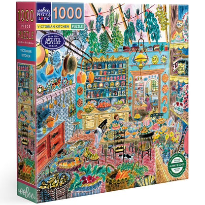 eeBoo Victorian Kitchen 1000 Piece Jigsaw Puzzle with colorful illustrated kitchen scene