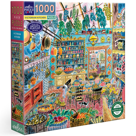 eeBoo Victorian Kitchen 1000 Piece Jigsaw Puzzle with colorful illustrated kitchen scene