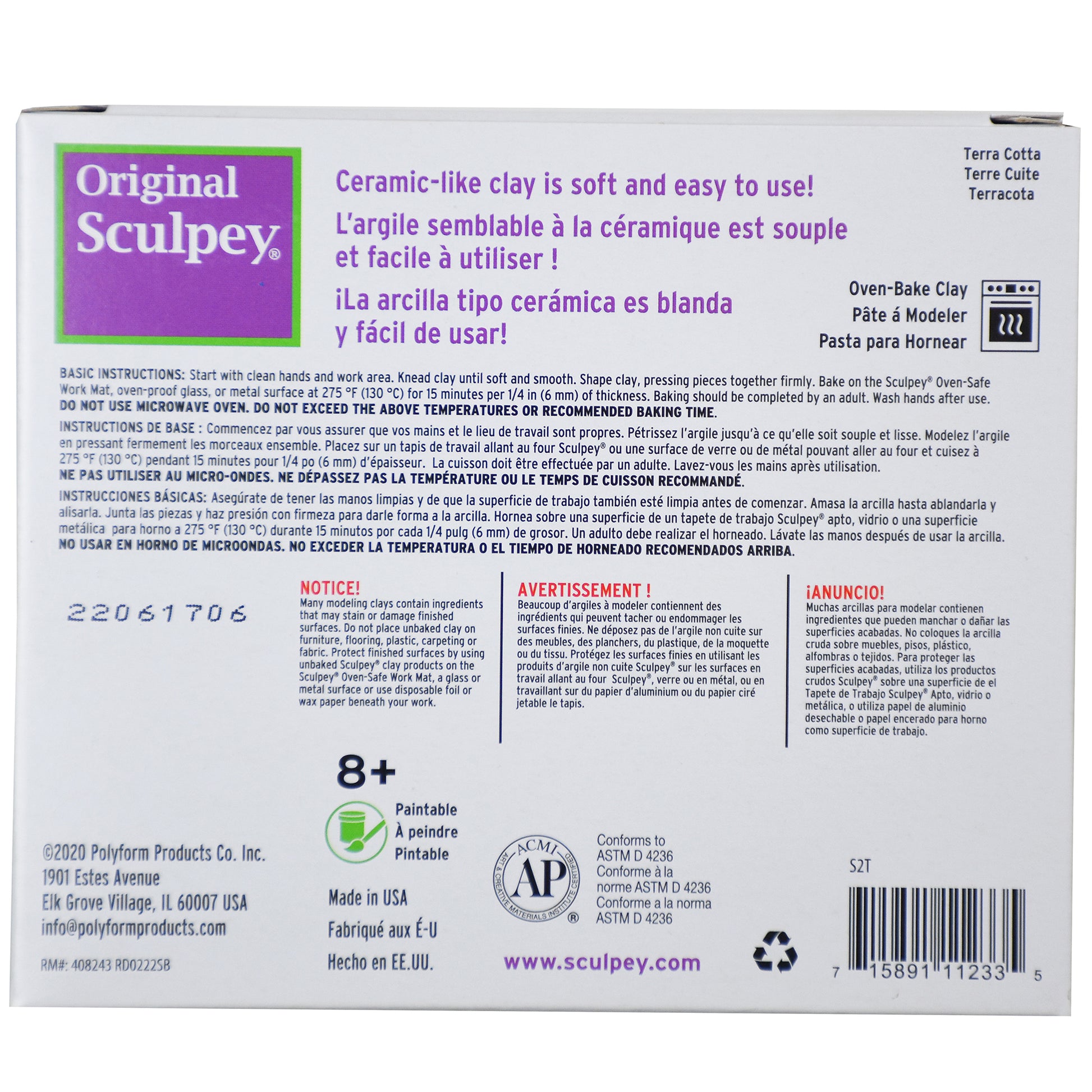 Original Sculpey Terra Cotta clay 1.75lb oven-bake modeling clay package
