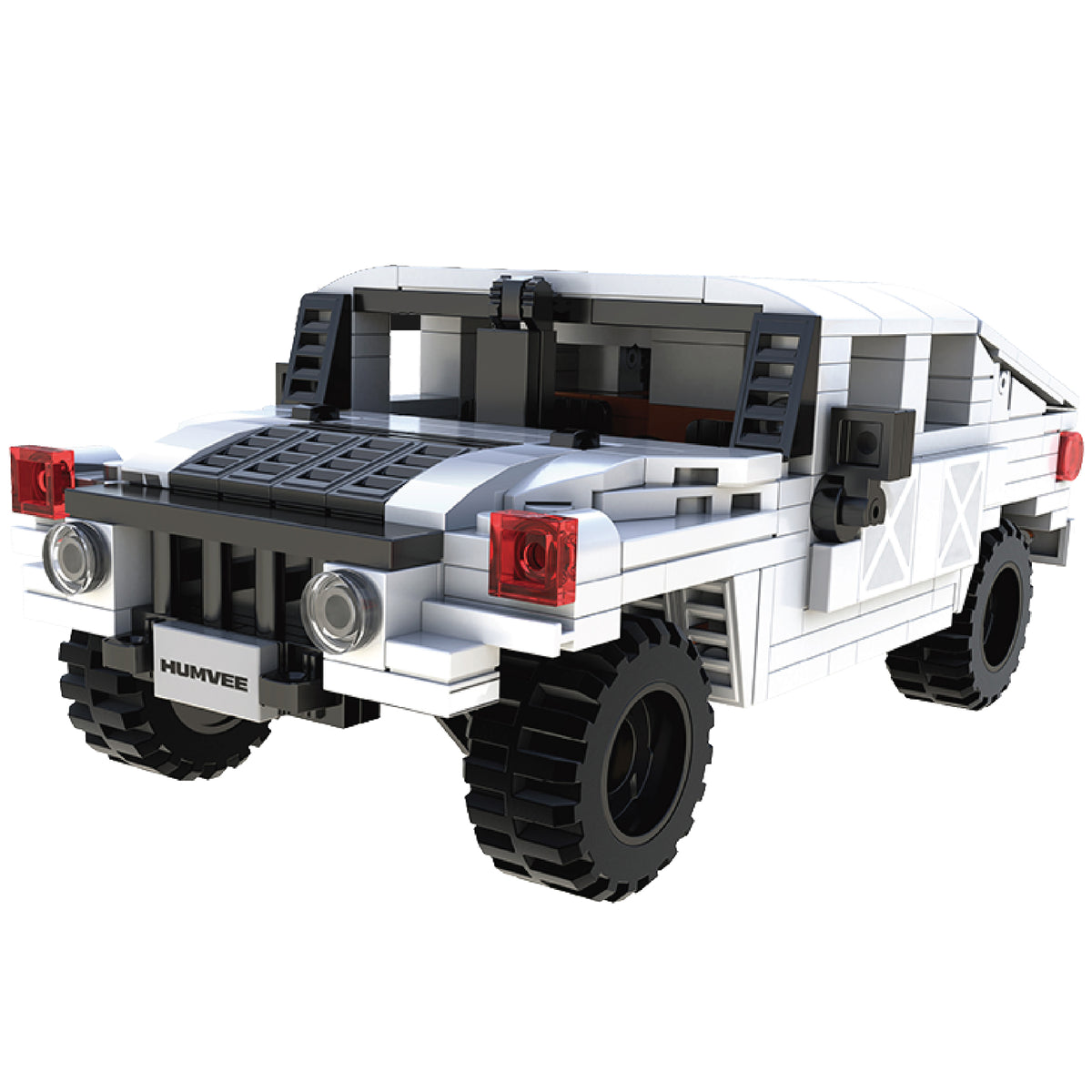 CaDA Humvee white and black building set truck with rolling wheels