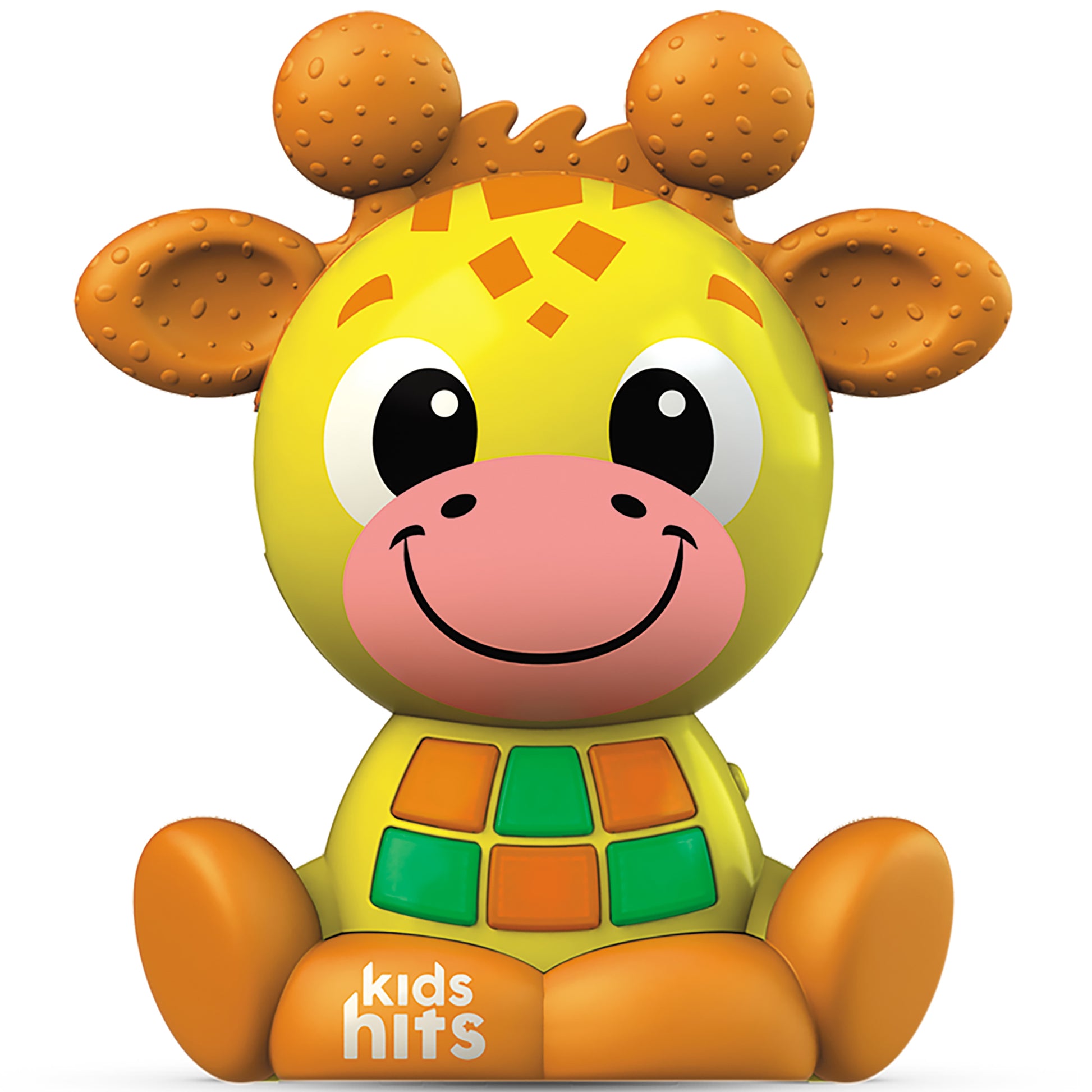 Kids Hits Babykins Giraffe yellow toy with brown ears, pink nose, interactive buttons, lights and sounds