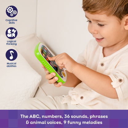 Kids Hits Smart Phone green interactive toy with ABC, numbers, animal sounds and songs for toddlers