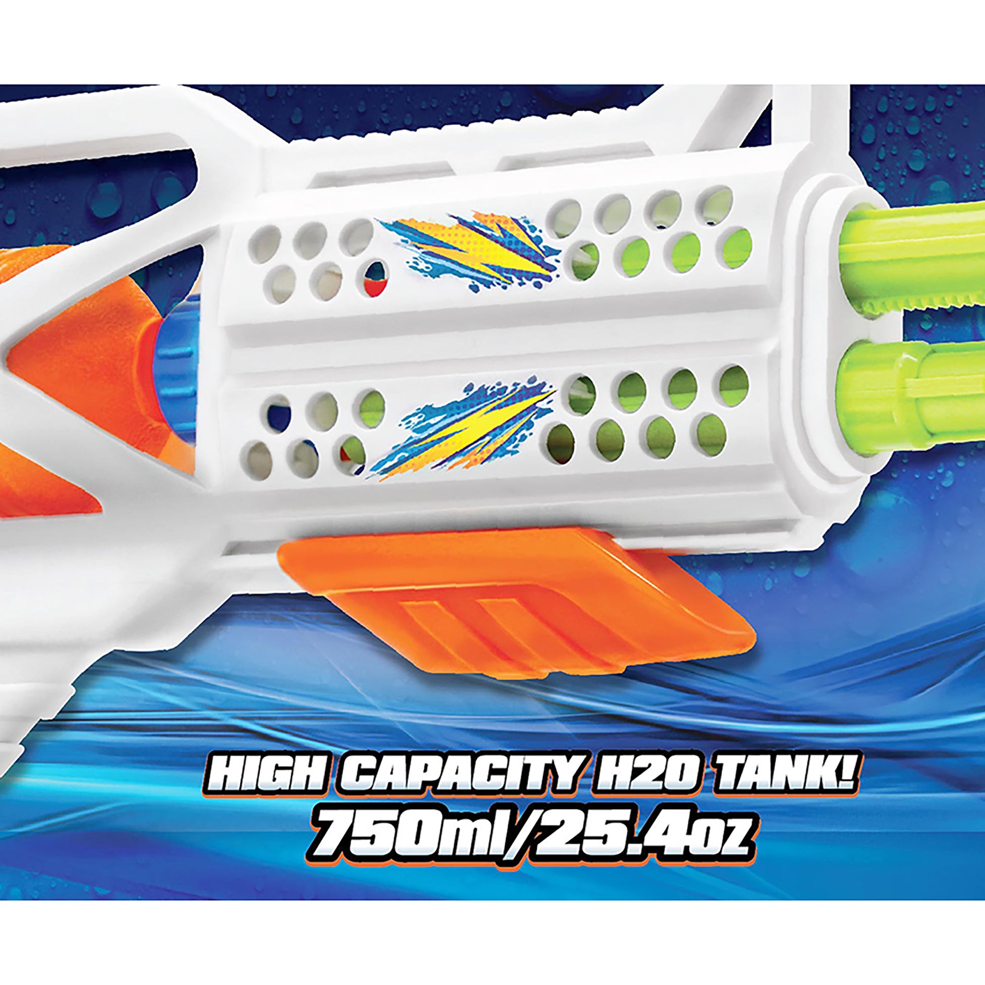 Water Blaster Double Impact with 750ml high capacity tank, blue and orange design
