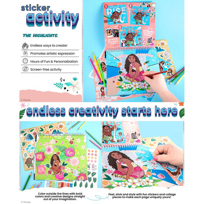 Disney Moana 2 Sticker Activity Set with coloring pages, stickers, and colored pencils on blue background