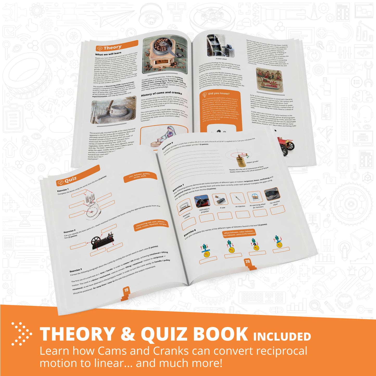 Engino Discovering STEM Mechanics: Cams & Cranks building set with theory and quiz book included