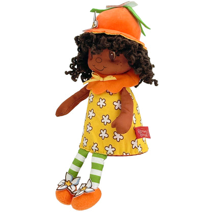 Orange Blossom 9-inch plush doll from Strawberry Shortcake Pop 'n' Flip collection with orange hat and yellow flower ...