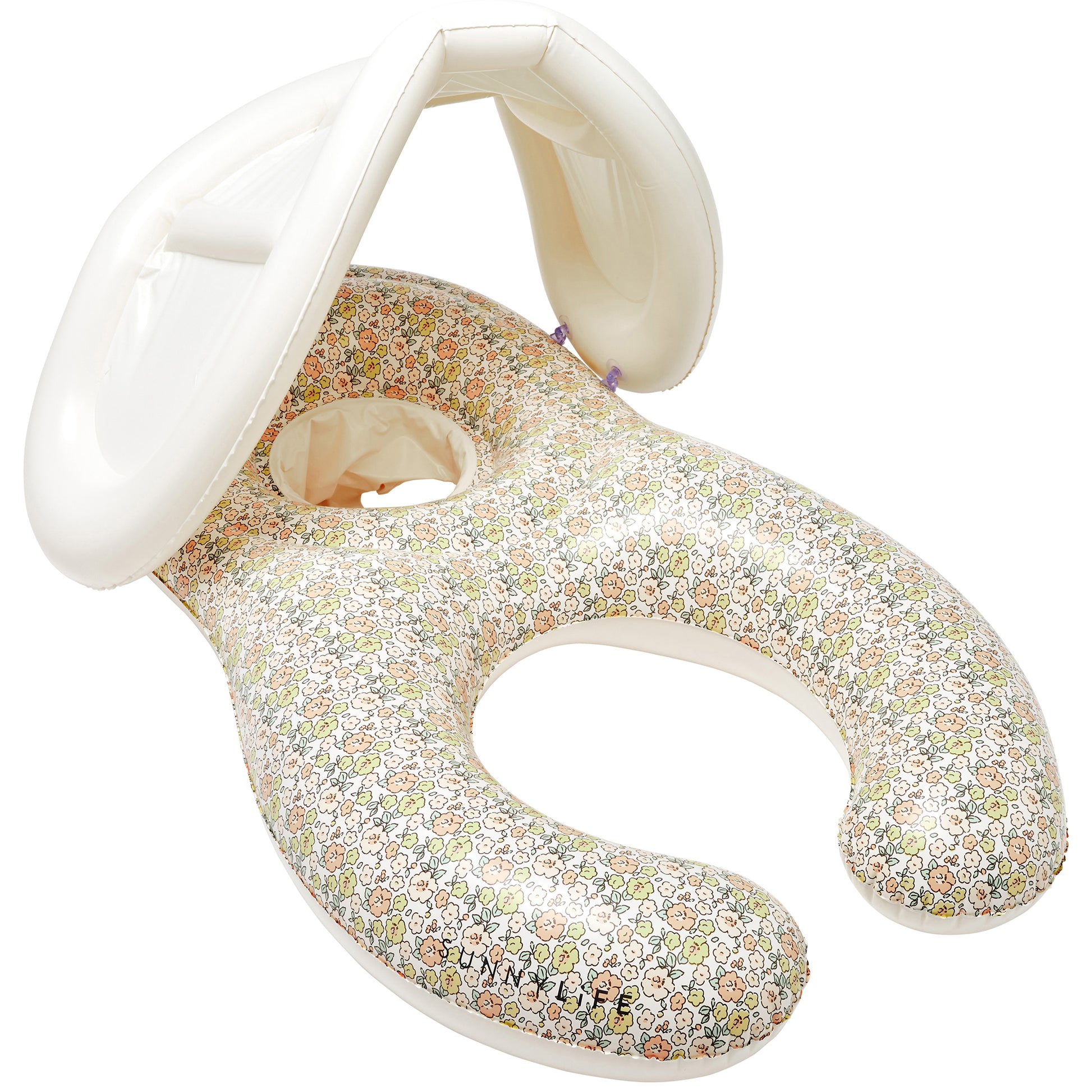 Float Together Baby Seat Into the Garden ditsy floral print with white handles