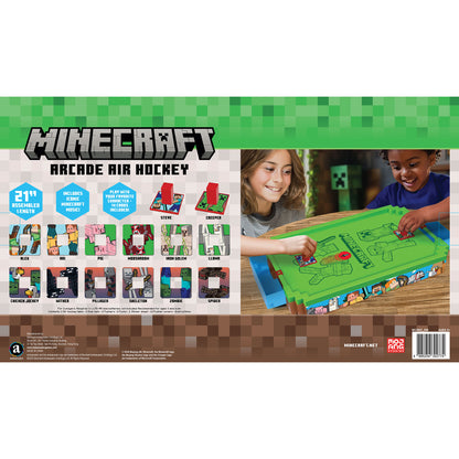 Minecraft Arcade Air Hockey 21-inch game with Steve and Creeper figures on green playing surface