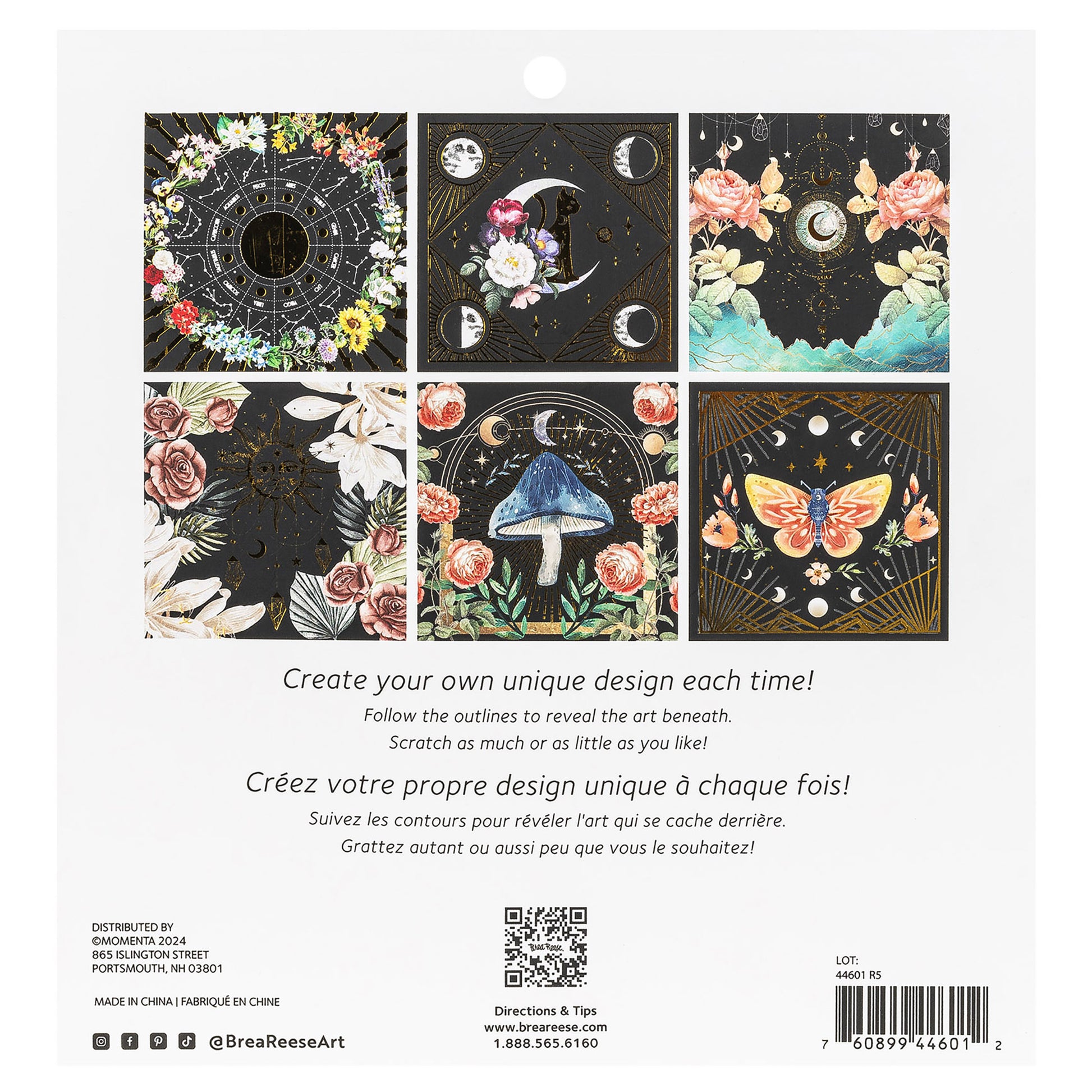 Scratch Art Paper Pad - Whimsical Celestial with floral and moon phase designs