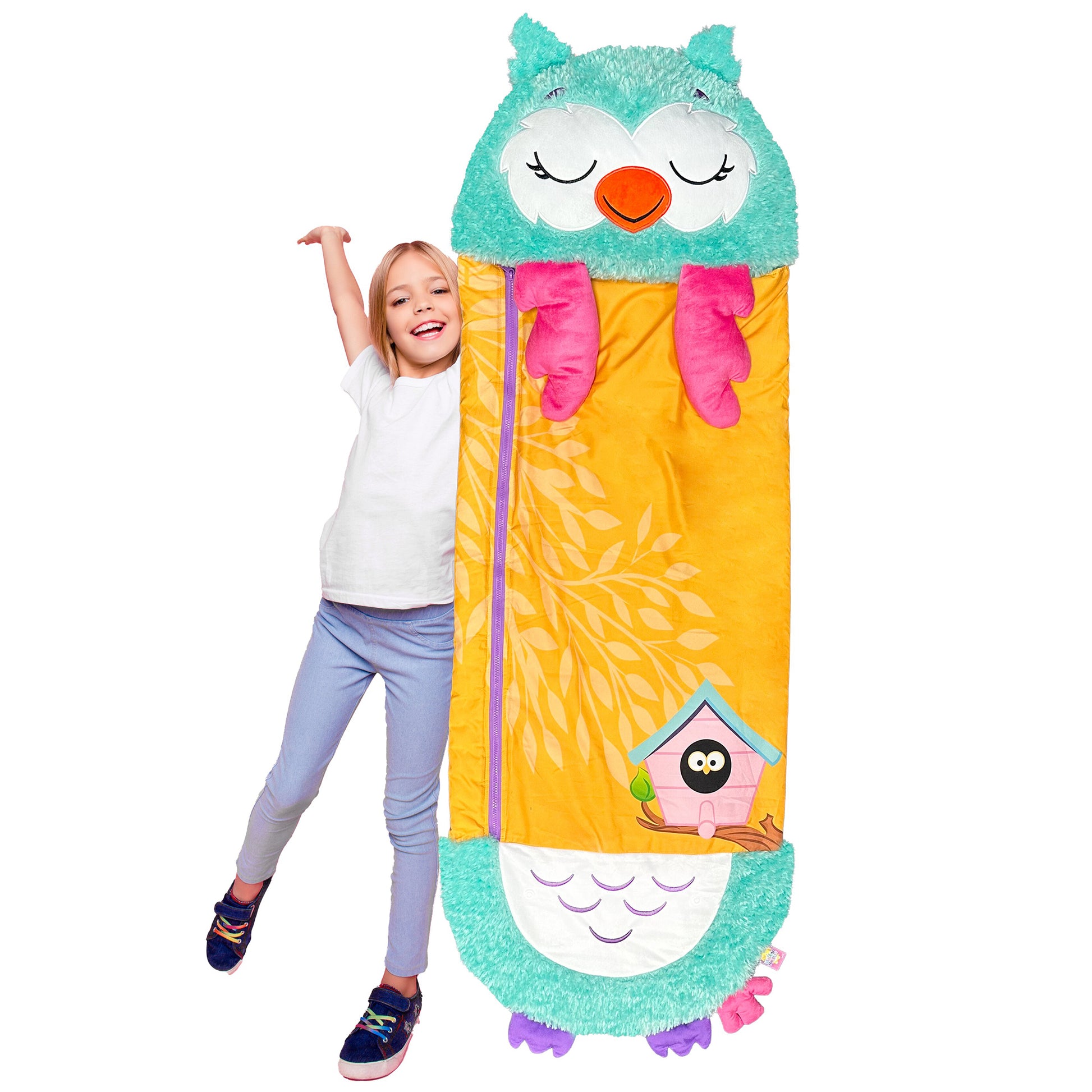 Happy Nappers Green Owl 2-in-1 Pillow Sleepy Sack Plush Toy with Child