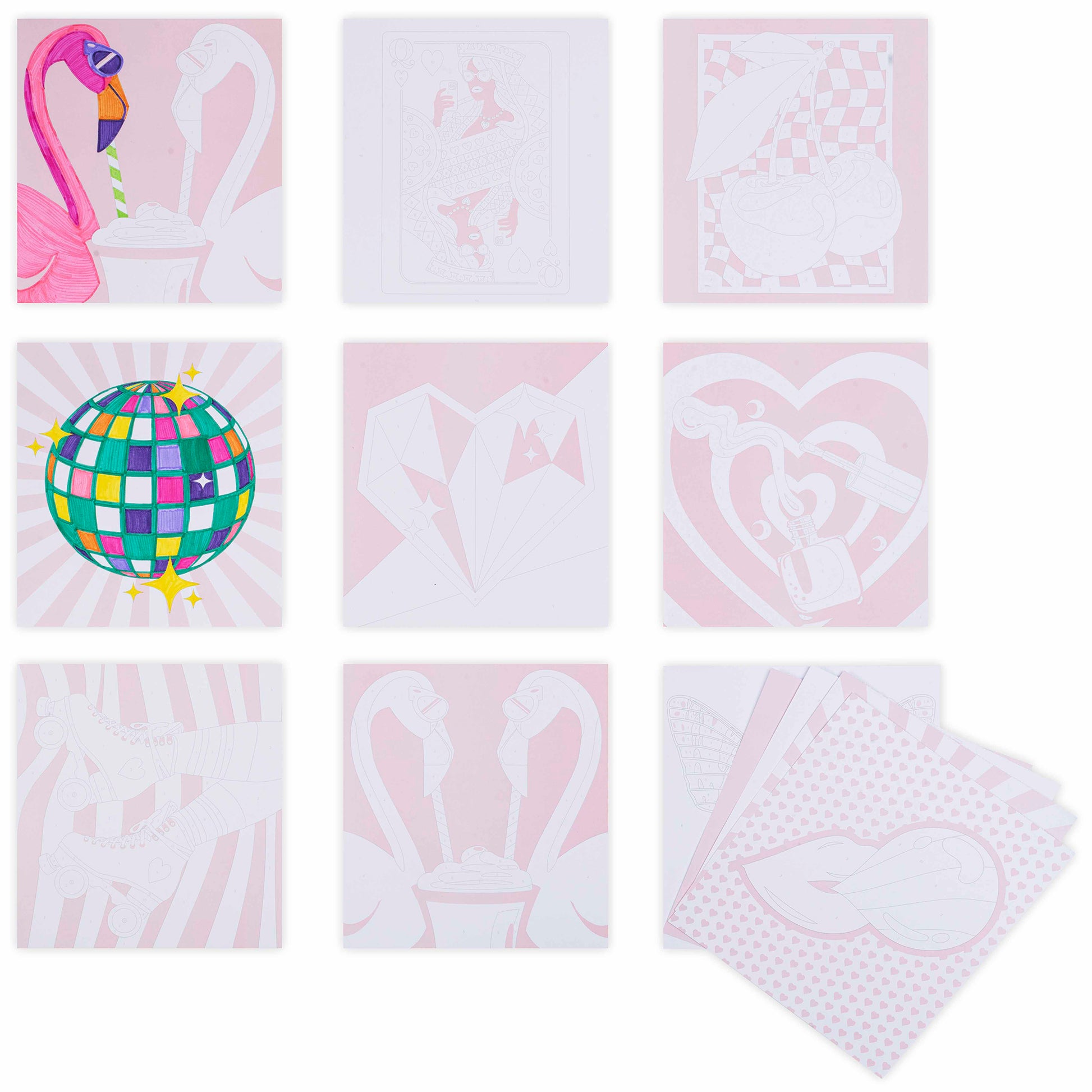 Vivid By Brea Reese Queen Of Hearts Color By Number Marker Pad with pink designs
