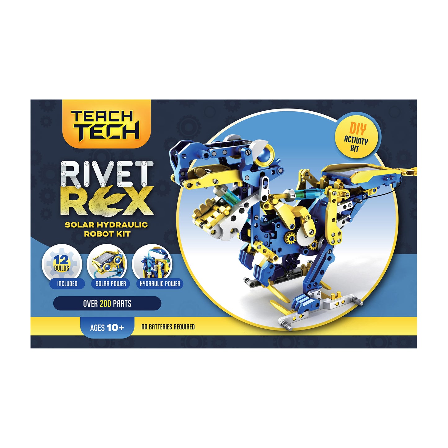 Teach Tech Rivet-Rex Solar Hydraulic Robot Kit with blue and yellow parts