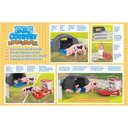 Big Country Toys Pig Hut Adventure playset with pink piglets, black hut, and farm accessories