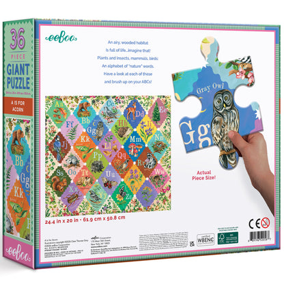 eeBoo 36 Piece Giant Puzzle A is for Acorn with colorful alphabet nature theme