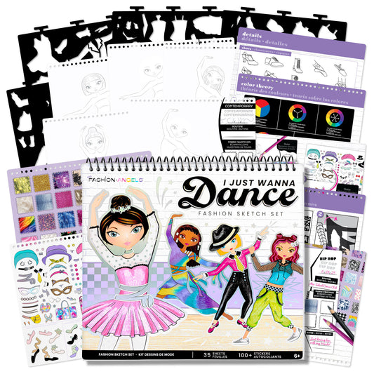 Fashion Angels I Just Wanna Dance Sketch Set with colorful stickers and design sheets