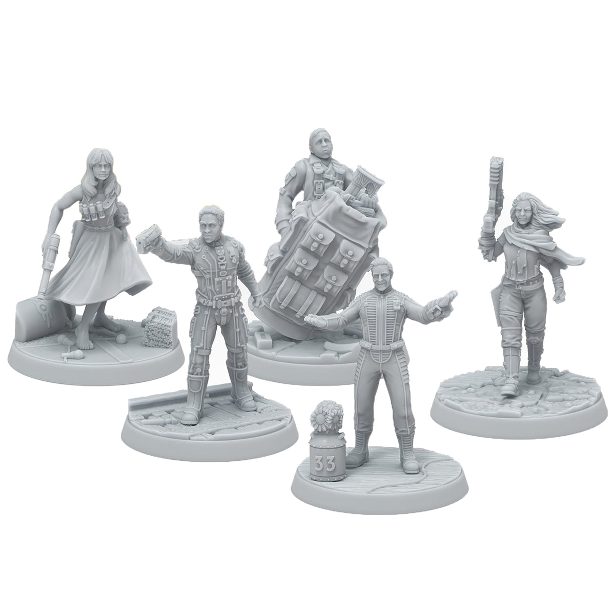 Fallout: Miniatures - Hollywood Icons set with five unpainted resin character figures on a scenic base