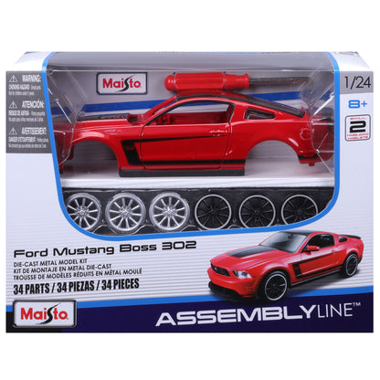 Maisto Assembly Line 2012 Ford Mustang Boss 302 red diecast model kit with wheels and screwdriver