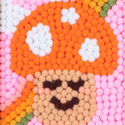Pom Art Fuzzy Mushroom craft toy with orange pom-pom cap and smiling face