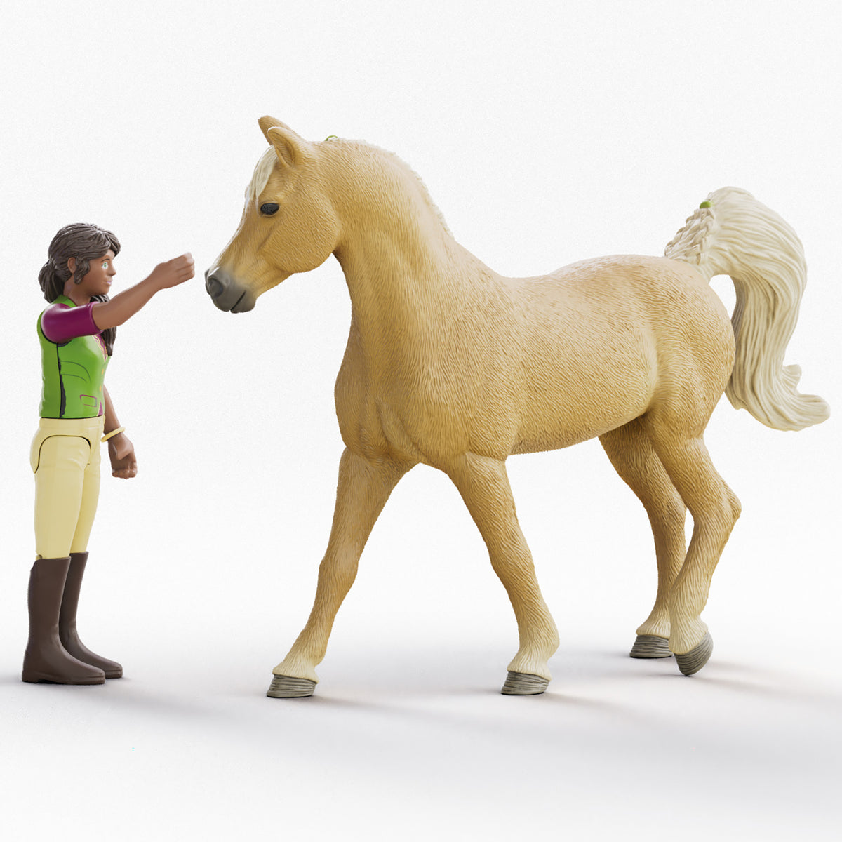 Schleich Horse Club Sarah & Mystery playset with articulated rider figure and tan horse with blonde mane