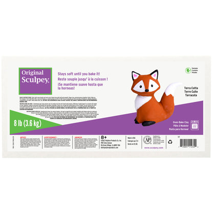 Original Sculpey Terra Cotta Clay 8lb package with fox figurine craft project