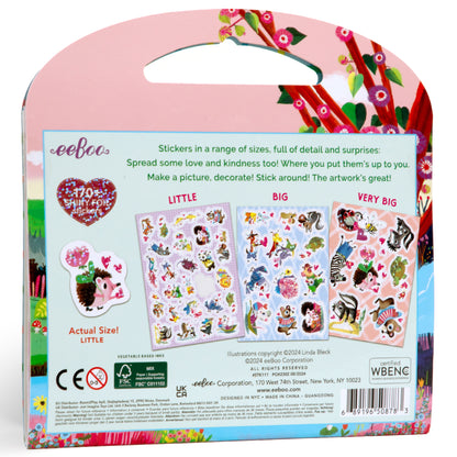 eeBoo Love Stickers pack with 170+ animal and heart designs in shiny foil, three size options