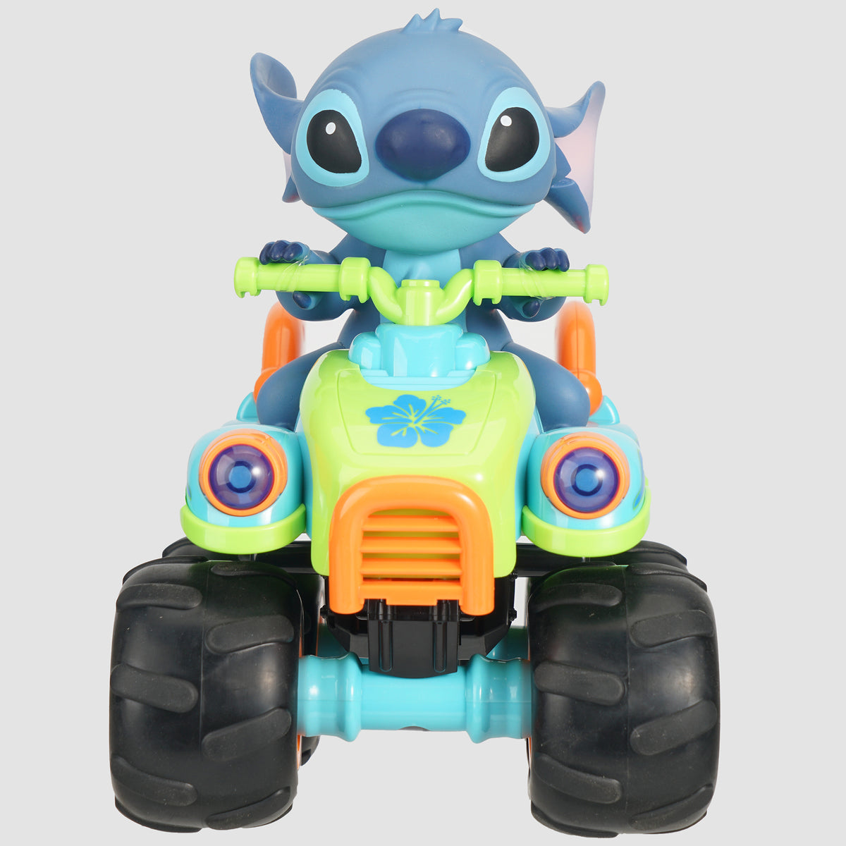 Disney Stitch 7.5" R/C ATV 4 Wheeler toy vehicle with blue character, lime green and orange accents, large black wheels