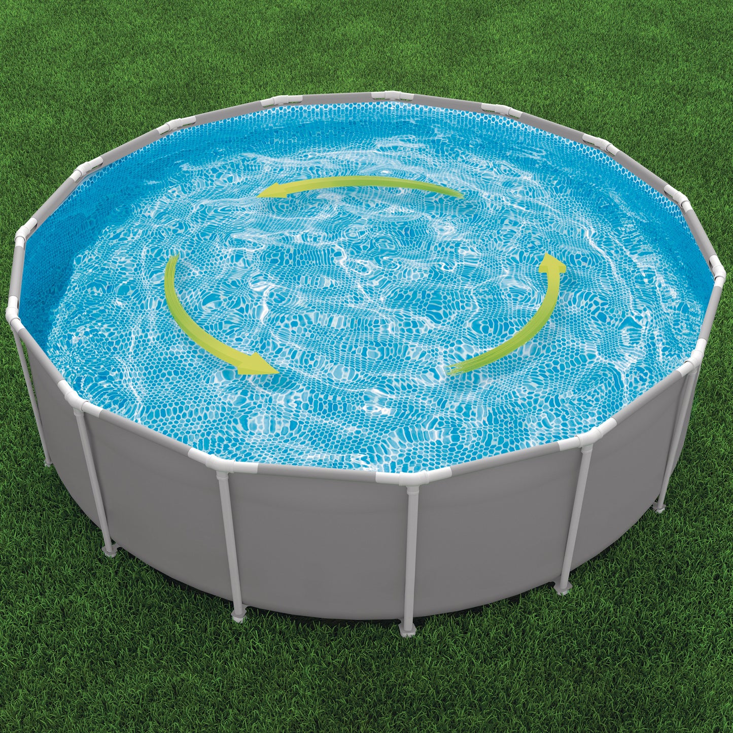 Prism Frame Premium Pool Set 12'x30" with blue solar cover on grass