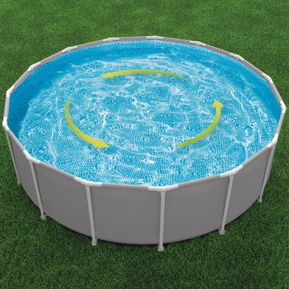 Prism Frame Premium Pool Set 12'x30" with blue solar cover on grass