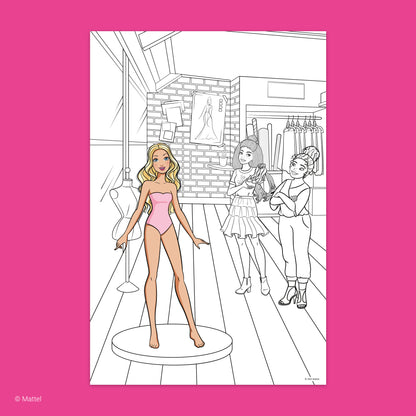 Barbie Color & Sticker Fun spiral book with 3D cover featuring blonde doll in pink swimsuit