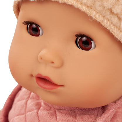 Gotz Maxy Muffin Little Bear 16.5 inch baby doll with red eyes and pink outfit
