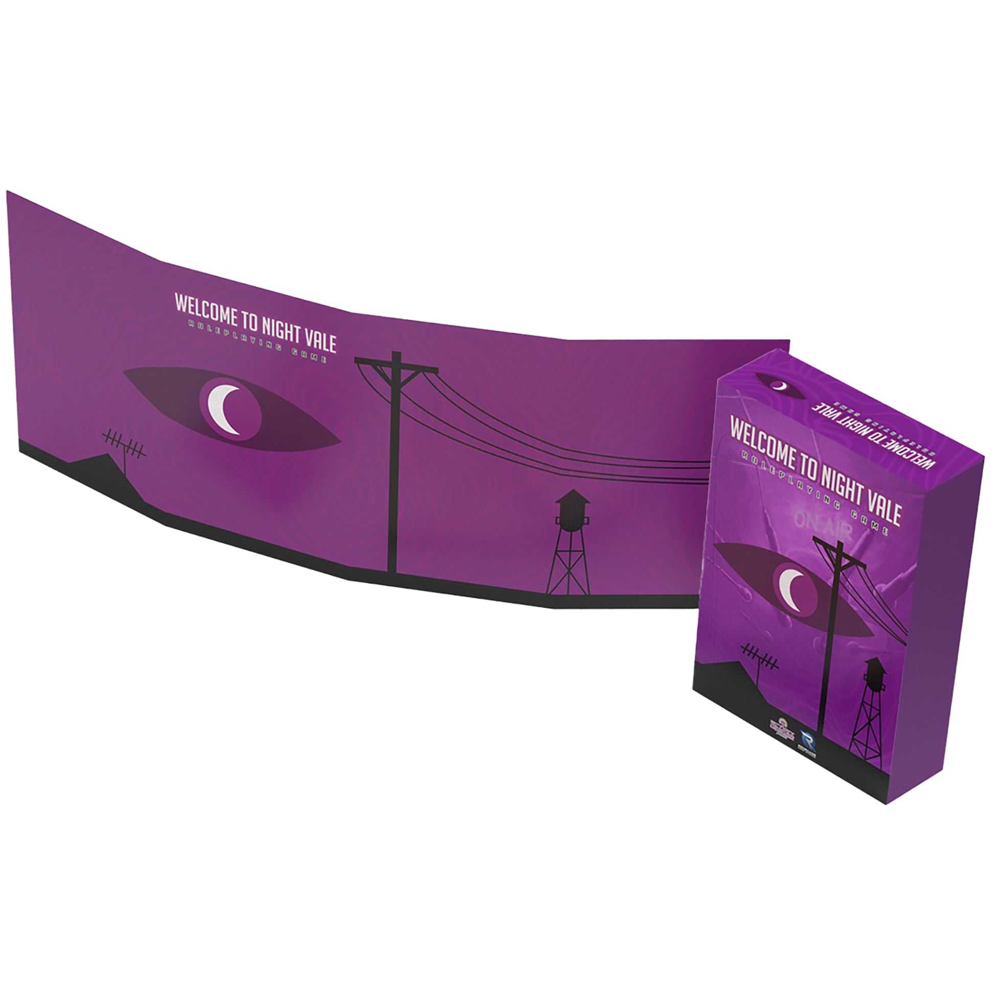 Welcome to Night Vale RPG Box Set with purple GM screen, dice, and rulebooks