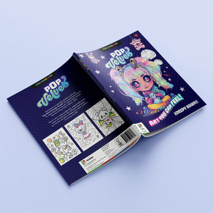 Pop Velvet Kaleidoscope Kreepy Kawaii coloring book with purple cover and colorful character art