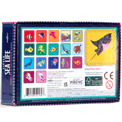 Little Sea Life Memory & Matching Game box featuring colorful sea creature tiles by eeBoo