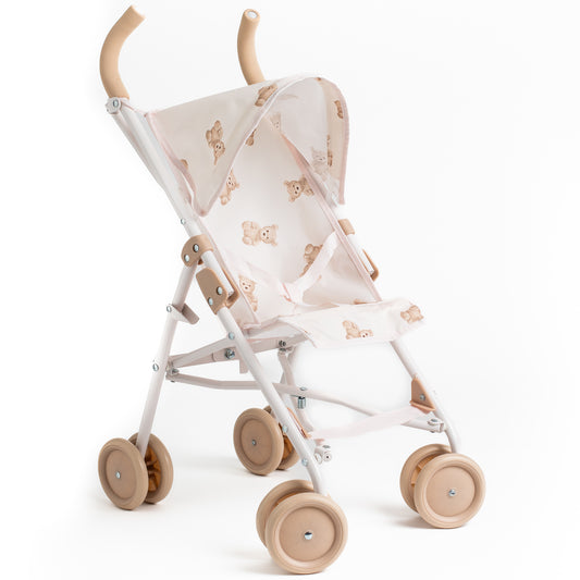 Roma Teddy XL Umbrella Buggy in cream with teddy bear pattern and beige wheels