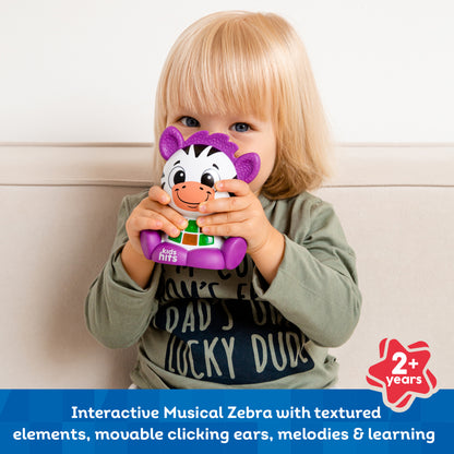 Kids Hits Babykins Zebra musical toy with purple ears and interactive buttons for toddlers