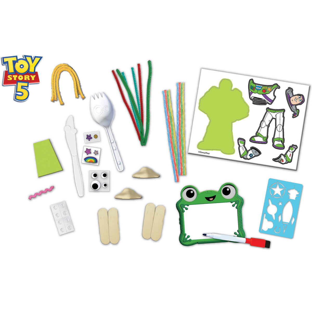Toy Story 5 Creativity Set with Forky body, Karen body, googly eyes, pipe cleaners, wax sticks, wooden sticks, foam s...