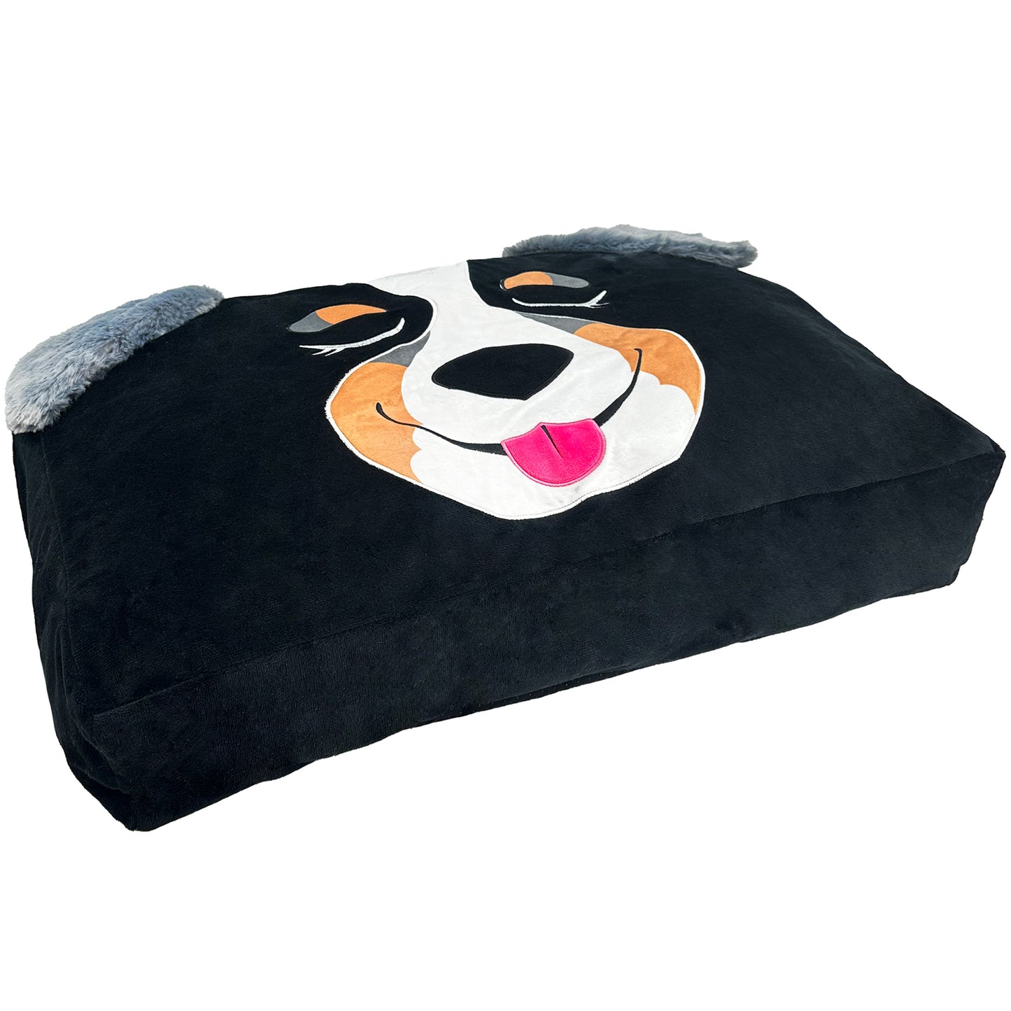Shadow The Chocolate Dog pet bed slipcover, black with white and orange face design