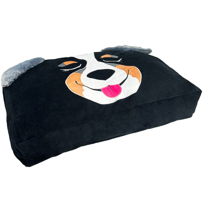 Shadow The Chocolate Dog pet bed slipcover, black with white and orange face design
