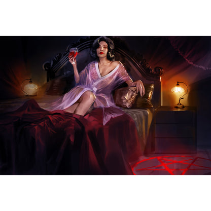 Vampire: The Masquerade 5th Edition In Memoriam Sourcebook RPG book cover featuring a woman in purple dress holding a...