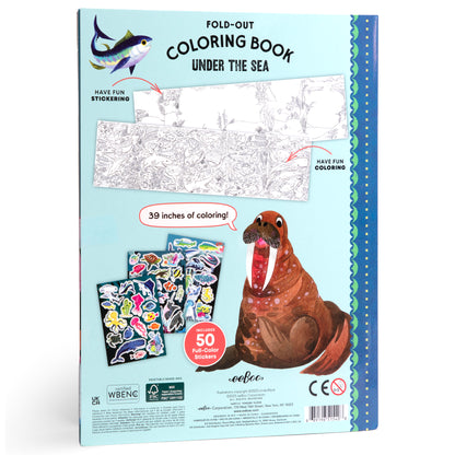 eeBoo Under The Sea Giant Fold-Out Coloring Book with 50 Stickers