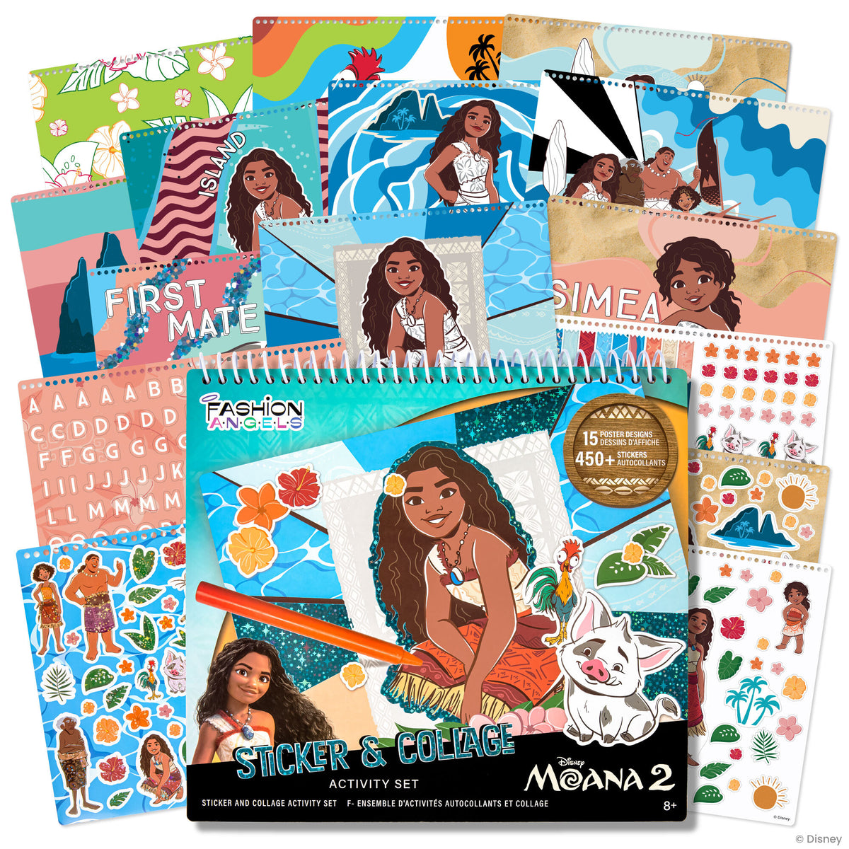 Disney Moana 2 Sticker & Collage Activity Set with 450+ stickers, coloring pages, and spiral notebook