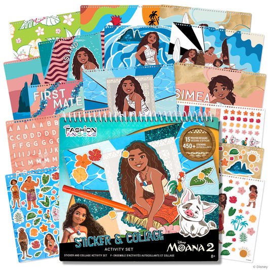 Disney Moana 2 Sticker & Collage Activity Set with 450+ stickers, coloring pages, and spiral notebook
