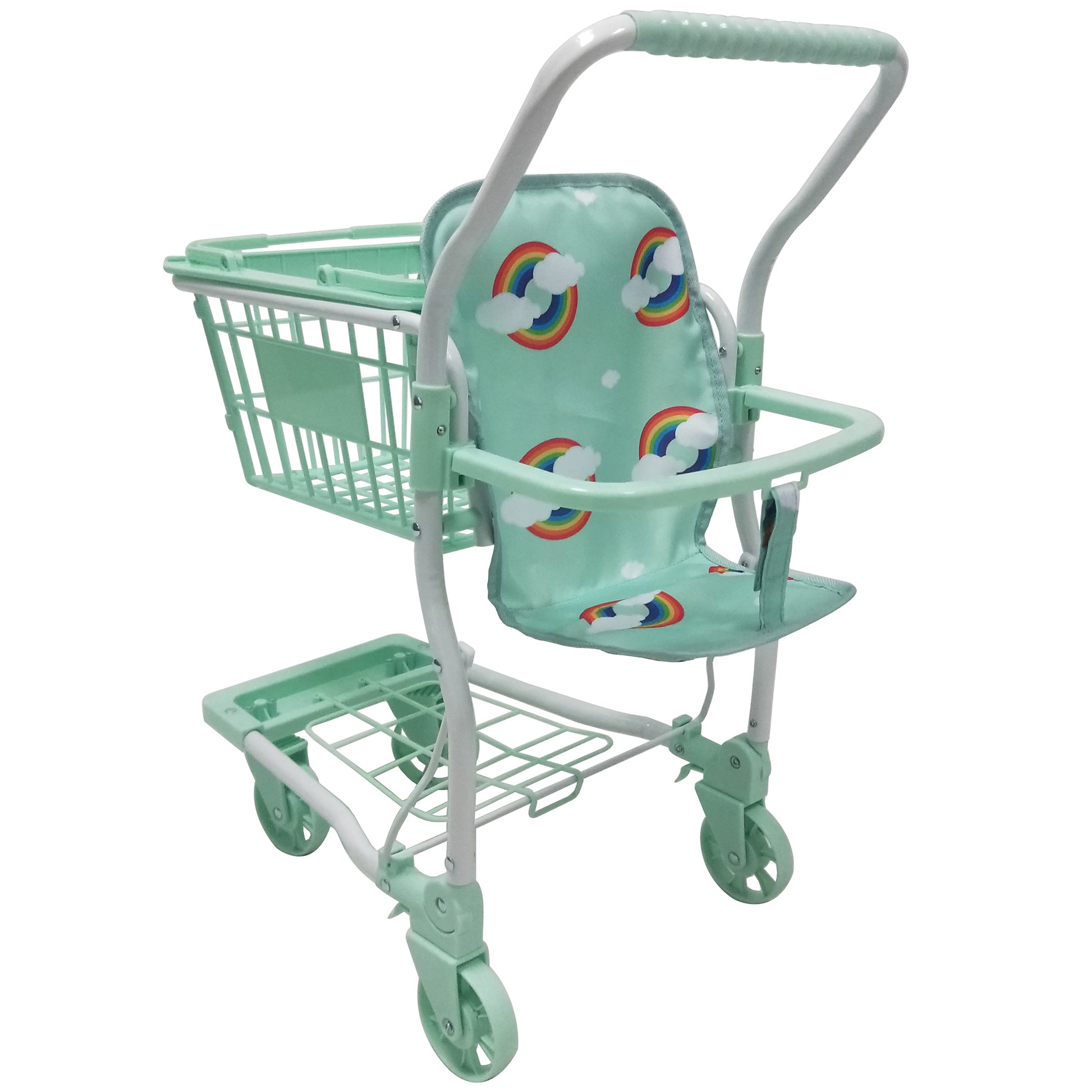 Roma Rupert Shopping Trolley in mint green with rainbow design